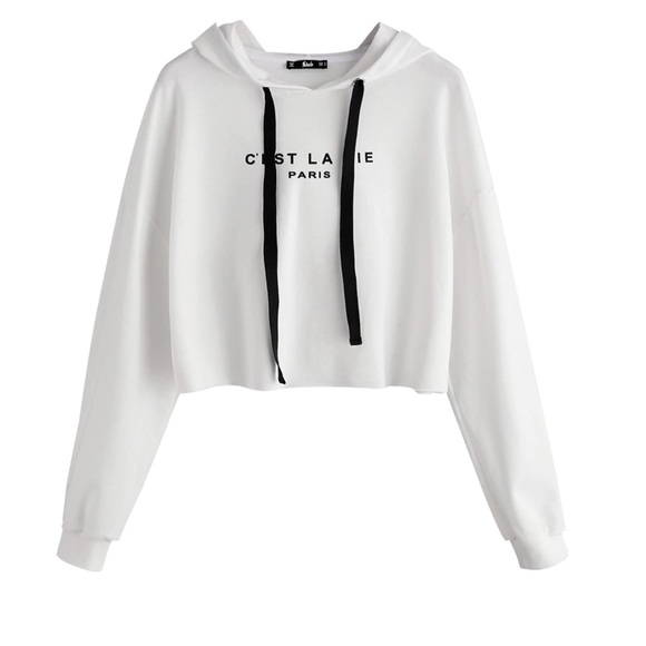 Sweaters - White  Long Sleeve Crop Top Sweatshirt Hoodies